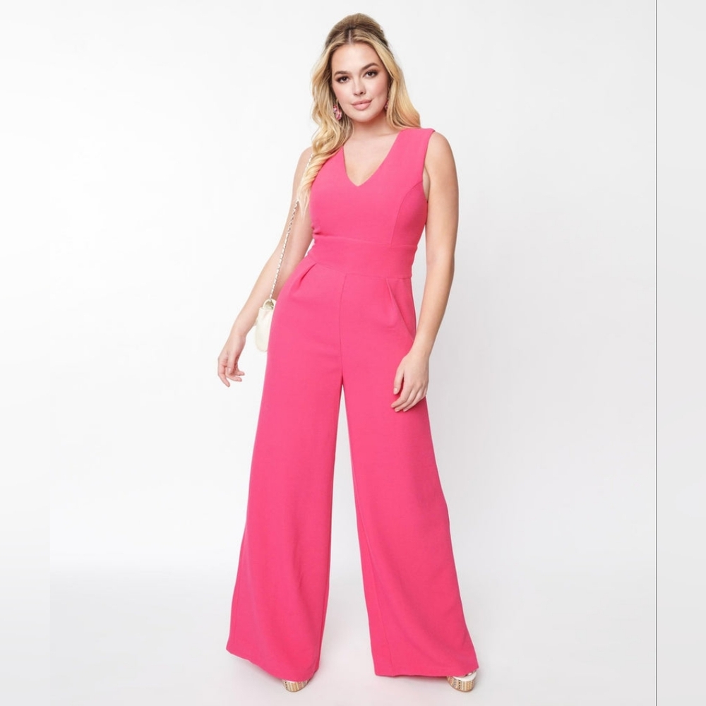 NWOT Unique Vintage Hot Pink Kiara Jumpsuit